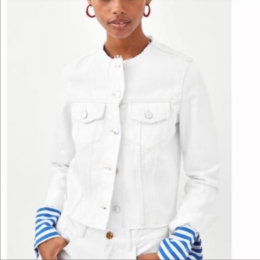 TRF White Distraught Denim Jacket
